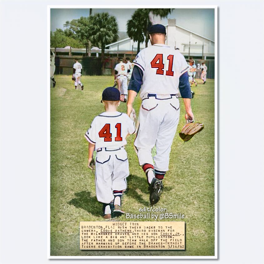 Baseball by BSmile on X: Eddie Mathews & his son Eddie Jr. wear  matching #41 uniforms at Milwaukee #Braves spring training camp! (March  1962) #MLB #History  / X