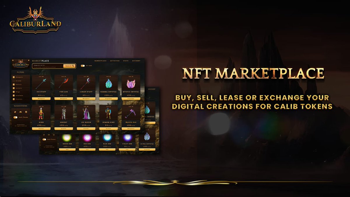 caliburland's tweet photo. Calburland's #NFT ecosystem

✅ Create NFTs
✅ Exchange or sell it on the marketplace to earn $CALIB tokens
✅ Use the NFTs to do upgrades in-game

#Caliburland will allow users to mint, buy, and sell NFTs within the Ecosystem https://t.co/iiDN9H7dvL