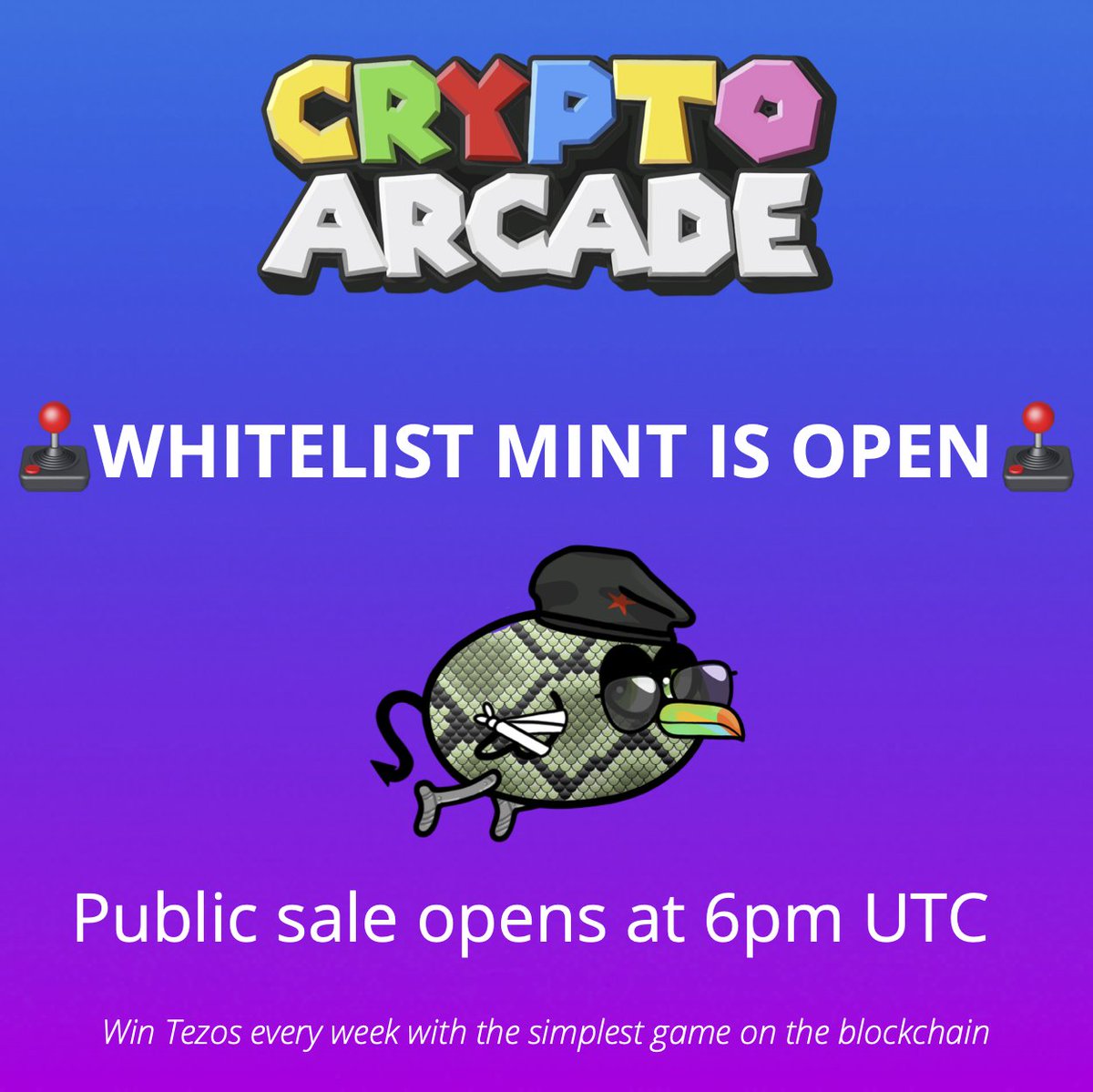 Arcad3___'s tweet photo. 🕹️WHITELIST MINT IS OPEN🕹️
➡️https://t.co/xVwreI1Awm⬅️
🔥Max 2 NFTs per wallet🔥
#tezos #tezoscommunity #NFT #Whitelist #Mint #P2E #PlayToEarn #BlockchainGaming #Blockchain #Crypto https://t.co/fz7ZJsE4GV
