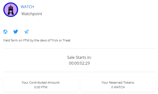 Presale begins in 2 minutes! If you're wanting in, your chance might soon be over!

Liquidity will be launched shortly after the presale concludes.

Farms start in 1 day!

#FTM #DeFi #YieldFarming 
@FTMAlerts <a href="/Fantom_Space/">𝐅𝐚𝐧𝐭𝐨𝐦 𝐒𝐩𝐚𝐜𝐞</a>