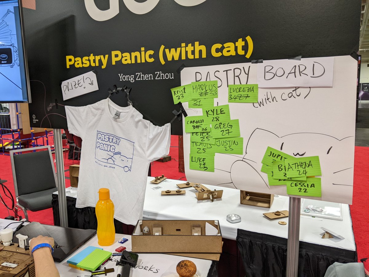Thank you to everyone who came to play Pastry Panic on day 1 at alt.ctrl.gdc! It's really great to meet everyone and the enthusiasm for the game was fantastic.

The leaderboard will be reset for the new day, try for a high score to win a t-shirt or apron!

#GDC2022 #GDC22