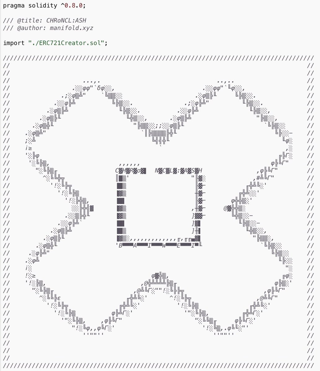 baiweiart's tweet photo. Contract for $ASH collection - ready. I really enjoyed creating my symbolical ASCII seal. Now it’s an equal part of the CHRoNCL:ASH project.

Thanks to @manifoldxyz! 

#ASHnation #ASHcollection https://t.co/sTG4IP7MmN