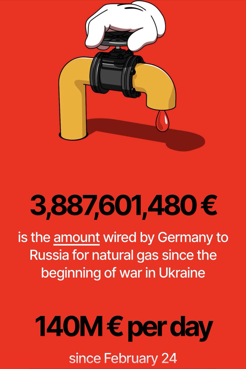 Und das stärkste Druckmittel bleibt ein Energieembargo. Deutschland zahlt täglich EUR 140 Millionen für Gas alleine. Damit finanzieren wir direkt den russischen Vernichtungskrieg gegen die #Ukraine