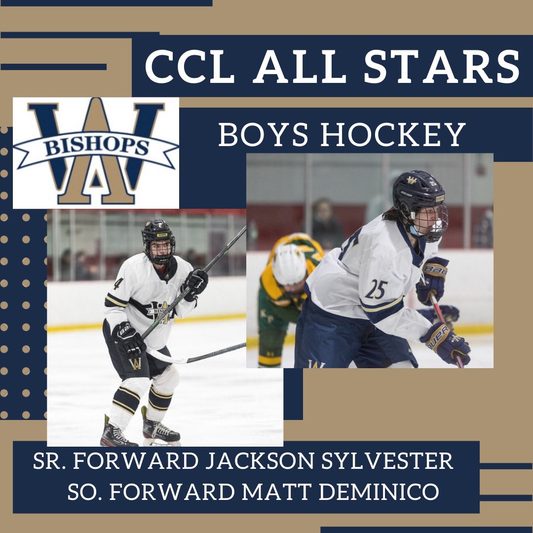 goAWathletics's tweet photo. ⭐️BOYS HOCKEY: Congrats to Jackson Sylvester and Matt DeMinico on being named CCL All Stars! #gobishops https://t.co/HZL05dNvwK