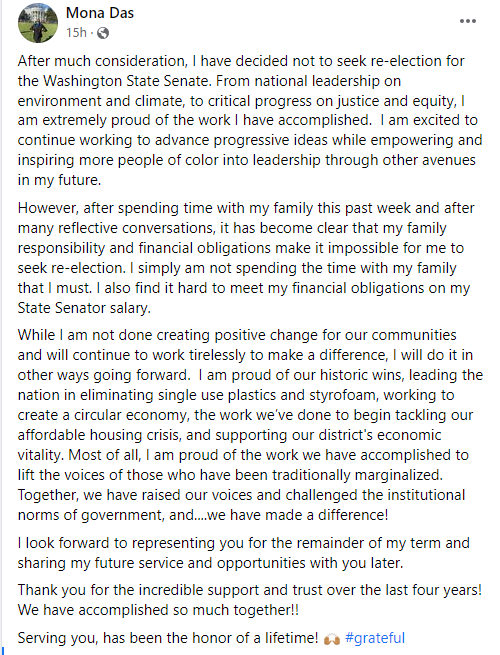 AustinJ_Reports's tweet image. .@Shauna_Sowersby did a handy roundup of lawmakers who aren't seeking re-election this year, or are seeking higher/different office: theolympian.com/news/politics-…

Now there's a new name to add to that list, one-term Democratic state Sen. Mona Das who serves in a swing district.#waleg