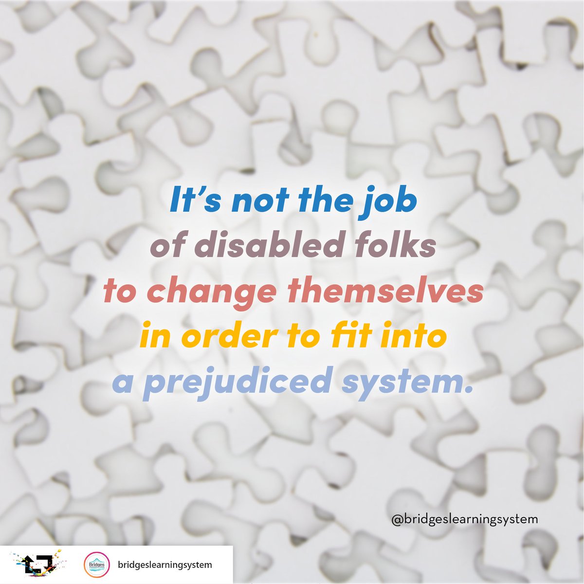 RareAdvocacy's tweet photo. "It's not the job of disabled folks to change themselves in order to fit into a prejudiced system."

#WhosJobIsIt
#ableism
#LivingRare
#rare360
#LetsMakeASplash
#Disability
#rarediseases
#rareActivism #rareadvocacy
#ThursdayThoughts 
#rareSPLASH 

https://t.co/xLqxE4aVqI https://t.co/qdsCUMYKYU