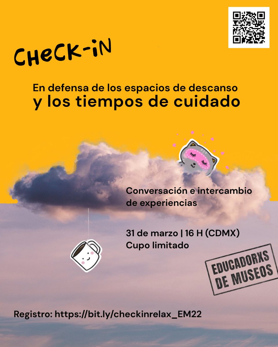 biendesatada's tweet photo. 🥰 Hagamos check in: En defensa de los espacios de descanso y los tiempos de cuidado

💖  En esta actividad dialogaremos, intercambiaremos experiencias y formas de imaginar el descanso como derecho y parte vital del autocuidado.

Regístrate en https://t.co/YjeYuHmOFX https://t.co/AZAozW3lsG