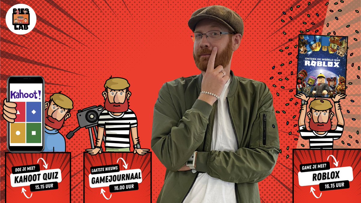 Jeroen, Jolanda, Arnoud en Yorick zijn klaar voor BiebLab Live. Doe vrijdagmiddag vanaf 15.00 uur mee. Zo spelen we een Quiz, presenteren we het Gamejournaal en gaan we bouwen in Roblox. Mis het niet! Volg ons jeugdprogramma op youtube.com/bieblab.
