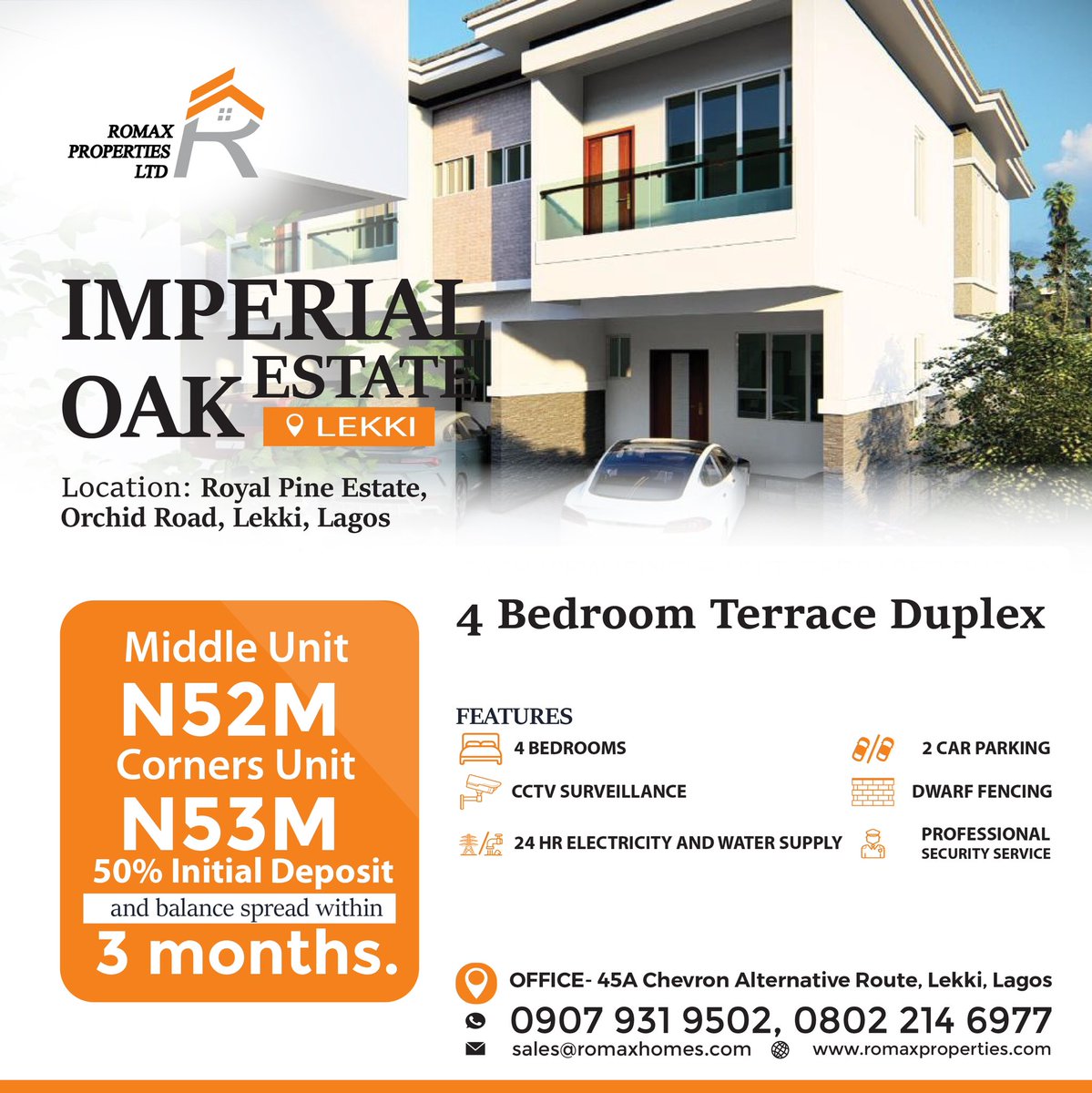romaxproperty's tweet photo. For sale 4 Bedroom Terrace Duplex at our Imperial Oak Estate. Price: Middle Unit- N52M, Corner Unit-N53M. 50% Initial Deposit with balance spread within 0-3 months. #romaxproperties #lagos https://t.co/4kEIJXKow4