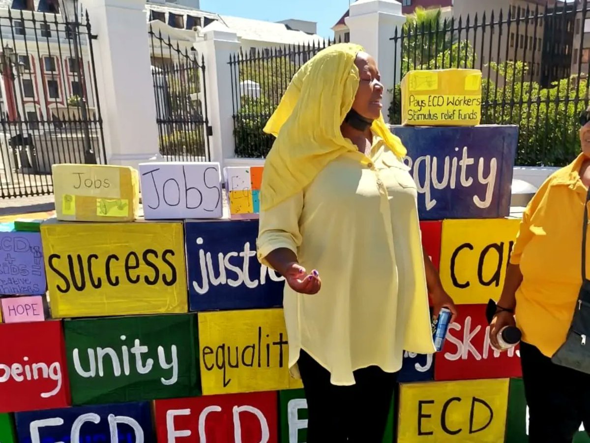 TheJusticeDesk's tweet photo. #Tbt to last week when our #vicechairperson & #communityleader, Theo Lutuli, led a #peacefulprotest outside the @ParliamentofRSA. It involved #standingup against the non-payment of promised #stimuluspackages to the #ECD sector - which is #vital for the #bestinterestofourchildren https://t.co/7ZW1upPJJW