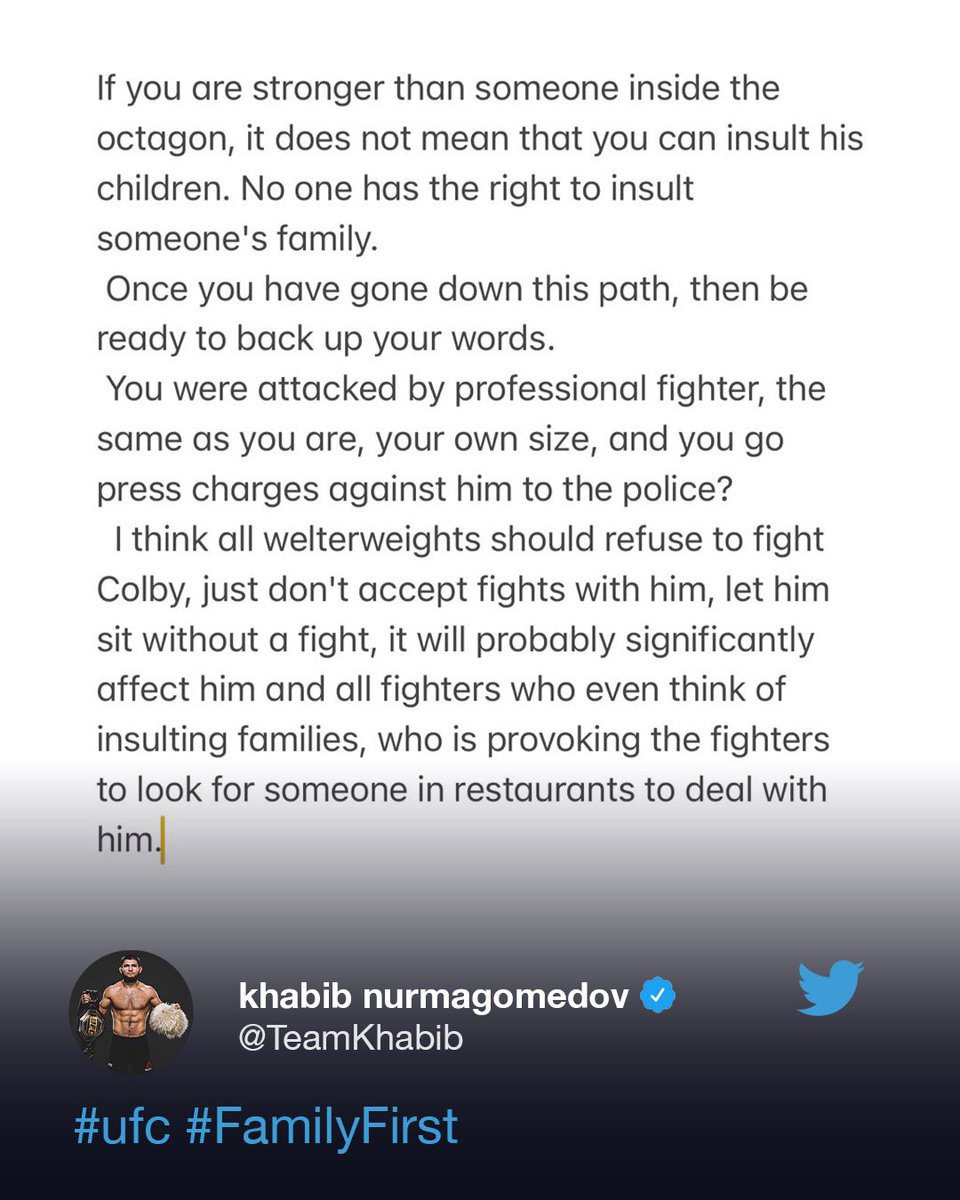 Khabib weighed in on the Covington-Masvidal situation. (via <a href="/TeamKhabib/">khabib nurmagomedov</a>)