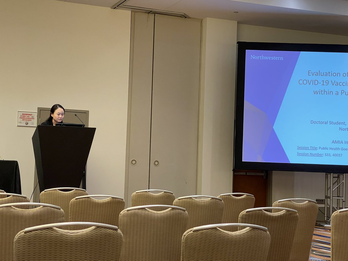 TheresaWalunas's tweet image. Saving the best for last! Sae Han, Northwestern HSIP grad student discussing the Chicago COVID Vaccination  trends #IS22 #publichealthinformatics @AMIAinformatics @nsoulakis