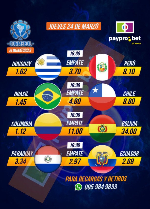 BetPaypro's tweet photo. Jornada de eliminatorias Sudamericanas, Europeas y Concacaf. #PayPro #TUGANAS https://t.co/zJYsQFAJbN