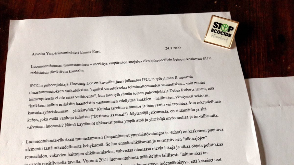 Kirje MEPeille &amp; ympäristö- ja oikeusministereille #stopecocideeverywhere
#emmakari #annamajahenriksson  #heidihautala #villeniinistö #sirpapietikäinen #alviinaalametsä #silviamodig #hennavirkkunen #eeroheinäluoma #nilsthorvalds #elsikatainen #miapetrakumpulanatri #petrisarvamaa