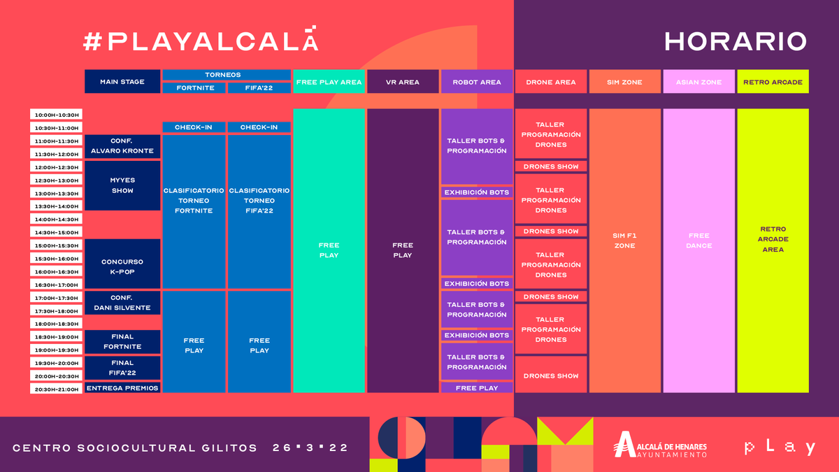 playgenpro's tweet photo. 🟣 #playAlcalá 

⏰ ¡Aquí tenéis los HORARIOS!
▶️Toda la info en https://t.co/cl6Egcw1h0

📆 Este Sábado, 26 Marzo
📍 Alcalá de Henares https://t.co/aOUFP0e4VB