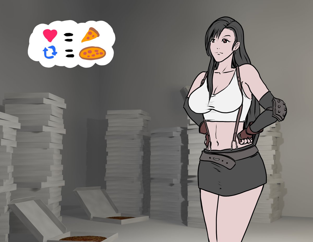 hisano_x's tweet photo. Stuffing Drive: Tifa is hungry and needs your help.  Feed that poor lady some pizza.  (1 Like = 1 Slice; 1 RT = 1 Pizza).  Make me regret this. https://t.co/9nADlSjj7n