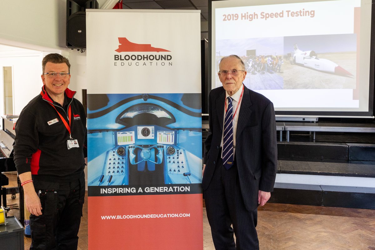 CaterhamPrep's tweet photo. Jaws were dropping this morning at the start of @BLOODHOUND_Edu workshop. We were honoured to be joined by Ron Ayers MBE, designer of Thrust SSC and Bloodhound. Inspired by watching spitfires in the sky, he in turn has inspired a younger generation today to become #engineers https://t.co/sJ5D80vXZI