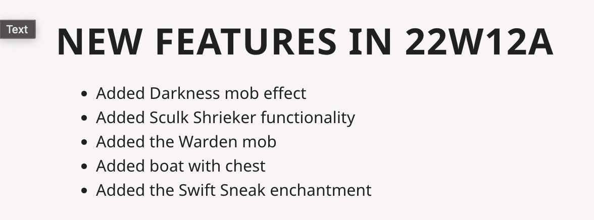 adrian_ivl's tweet photo. Waaaaaah! It's snapshot 22w12a. Say hello to the warden and fancy boats! 

The changelog post will be available in a bit. https://t.co/Aw2ZGMWfhd