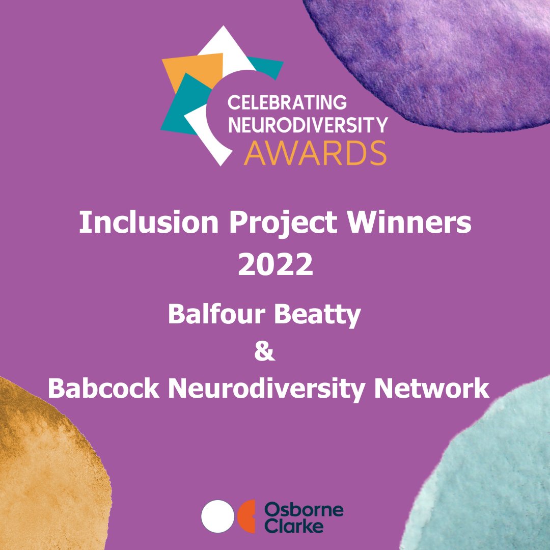geniuswithinCIC's tweet photo. And the award for best #InclusionProject 2022 goes to...
Joint winners: @balfourbeatty & Babcock Neurodiversity Network
Congratulations! πππ₯³ and thank you to @OsborneClarkeUK
#Neurokin #NCWeek #CelebratingNeurodiversityAwards #DiversityIsStrength https://t.co/Y3cGfF9zGN