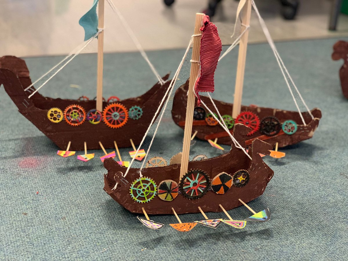 The final products from #oliveclass’ incredible #artanddt Viking longships are quite amazing! Well done! #year3 #year4