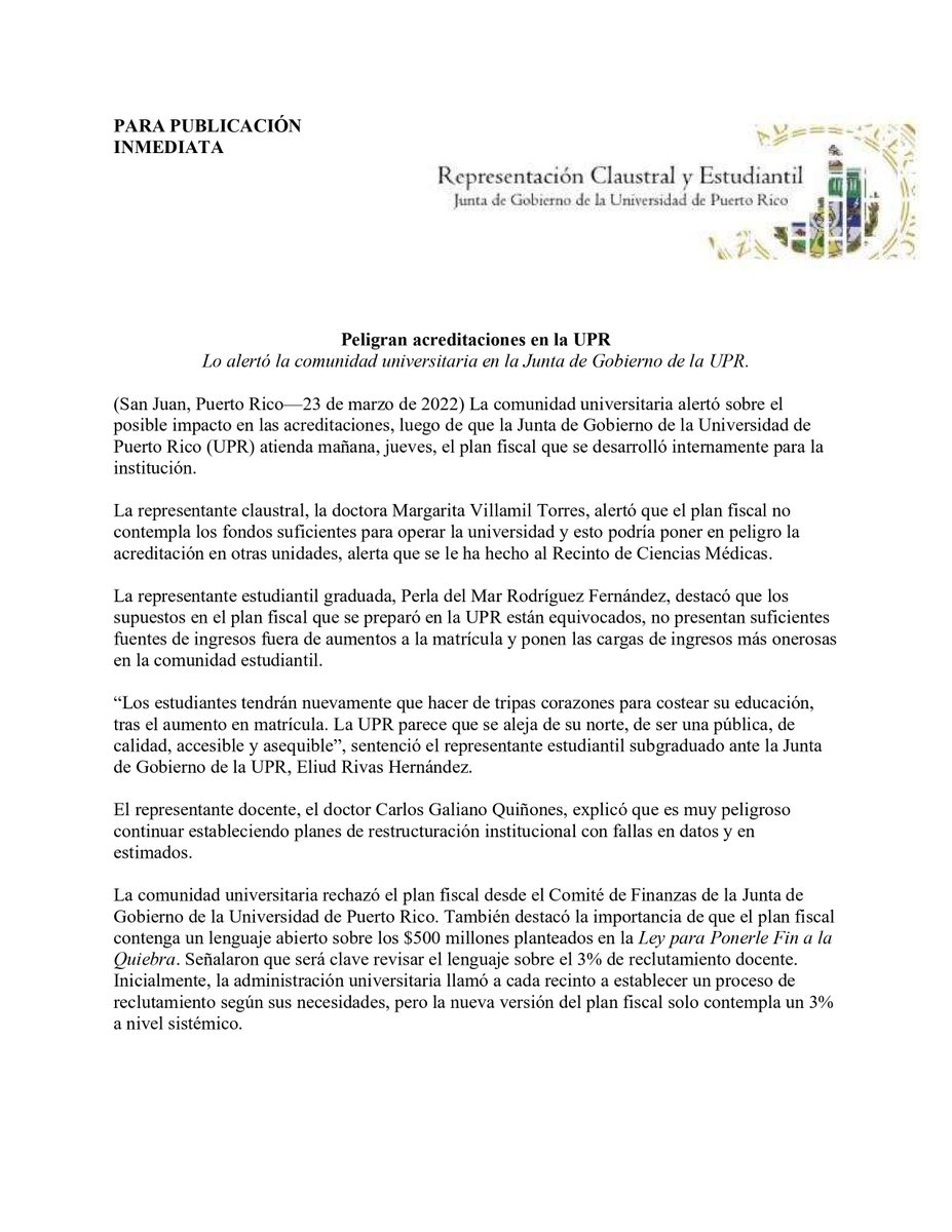 CmruReforma's tweet photo. Peligran Acreditaciones en la UPR  

#ReformaUniversitaria 
#UPR https://t.co/TXRCSKyzQB