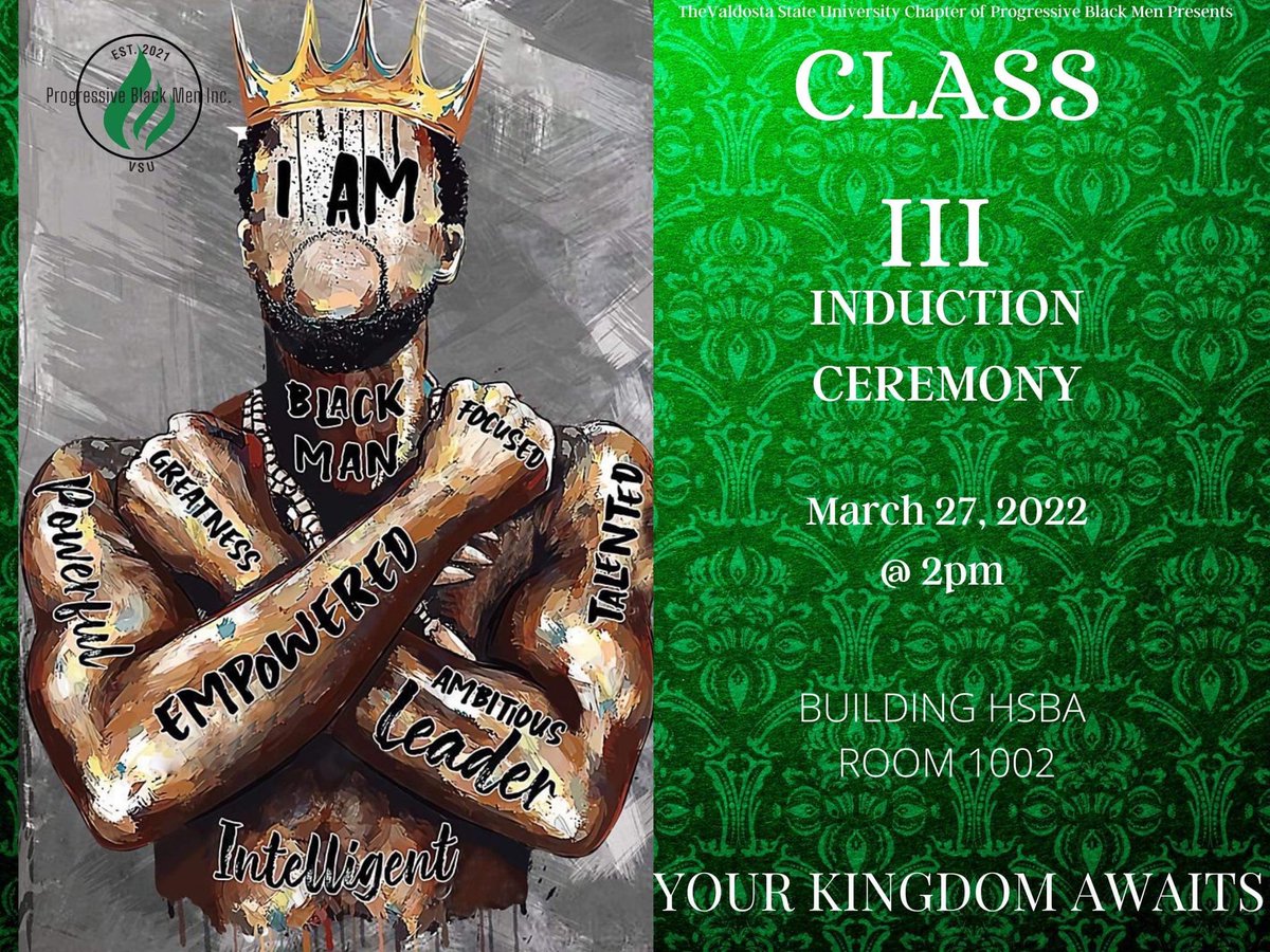 vstatepbm's tweet photo. Here they Come‼️👀👀

The Valdosta State University Chapter of Progressive Black Men Inc. would like to invite you to celebrate the induction of it’s newest members! Come see the new brothers of Class Three “Tre E.Z.E.” Sunday, March 27th beginning at 2PM. https://t.co/JnmXGfSSRm