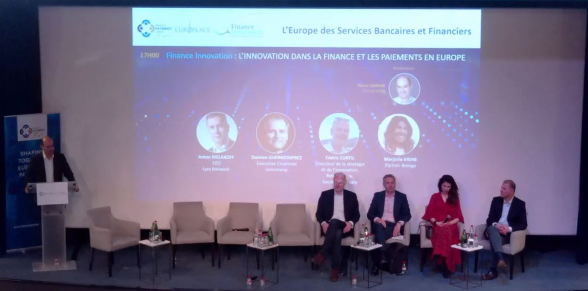 👋Table ronde - L’#innovation dans la #finance et les #paiements en 🇪🇺:  
⭐<a href="/lahbabip/">Pierre Lahbabi</a>, CEO <a href="/Galitt_officiel/">galitt</a>
🎙 Anton Bielakoff, CEO <a href="/LyraNetwork/">Lyra</a> 
🎙 <a href="/d_guermonprez/">Damien GUERMONPREZ</a>, Executive Chairman <a href="/LemonWay/">Lemonway</a> 
🎙 Marjorie VIGNE, <a href="/BreegaVC/">Breega</a> Partner
🎙 <a href="/ccurtil/">Cédric CURTIL</a>, Dr de l’innovation <a href="/SocieteGenerale/">Societe Generale Group</a>