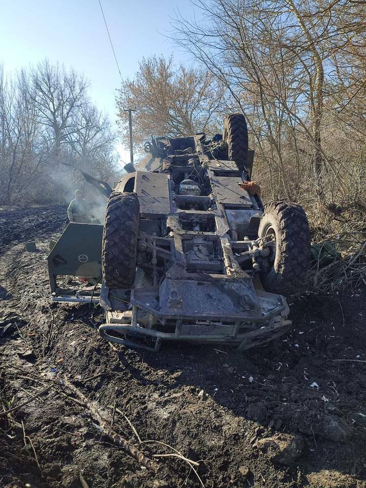 Updates_UA's tweet photo. A destroyed Russian Tigr in the Chernihiv region. Note the new symbol, “ ⃠.” 

#Ukraine #Russia https://t.co/l9J0gorrg6