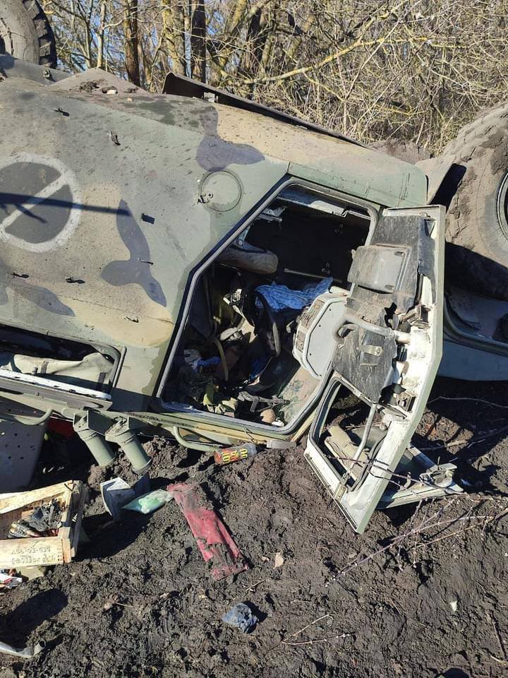 Updates_UA's tweet photo. A destroyed Russian Tigr in the Chernihiv region. Note the new symbol, “ ⃠.” 

#Ukraine #Russia https://t.co/l9J0gorrg6