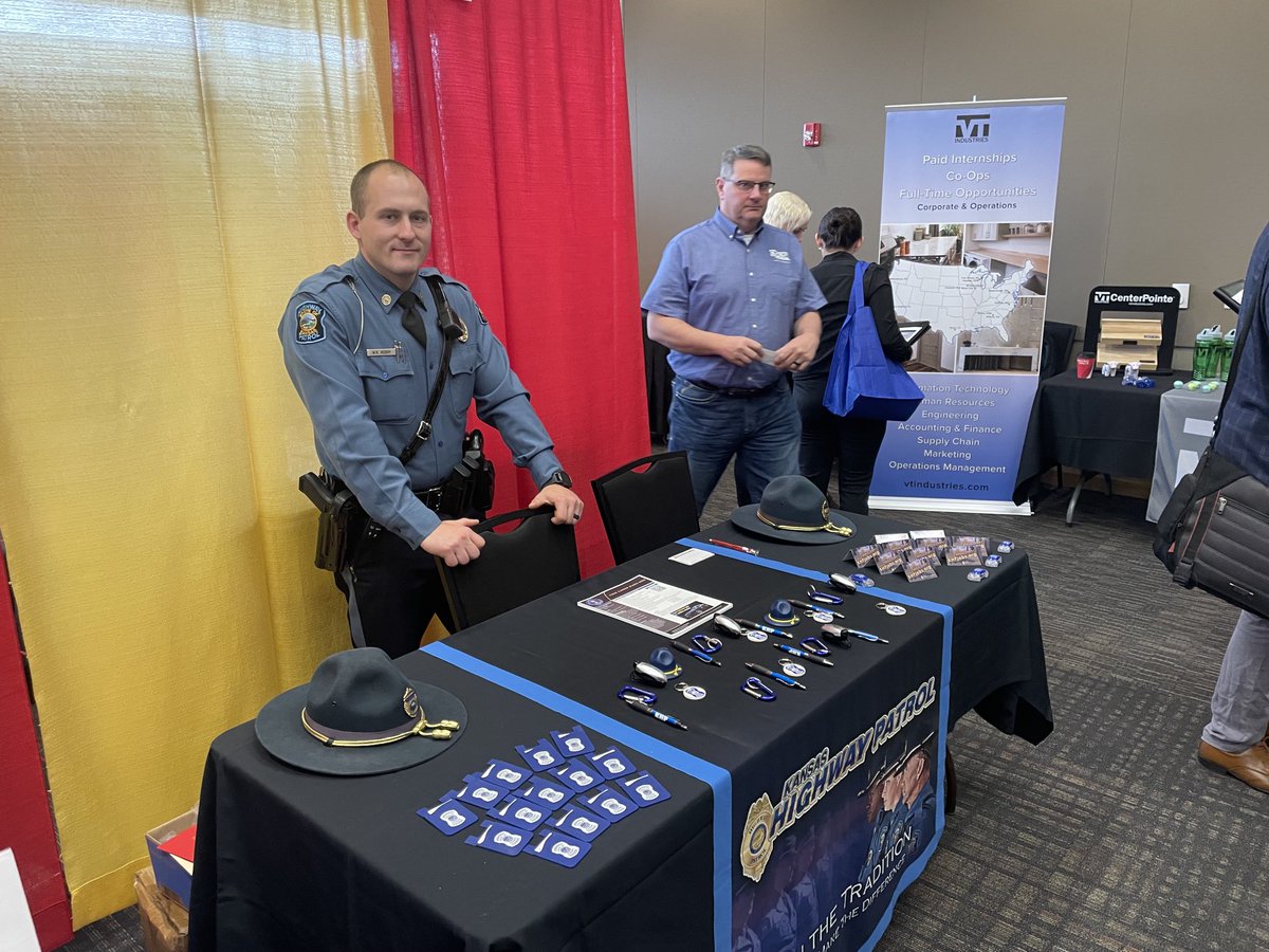 Trooper Reddy and I are recruiting today at PSU in Pittsburg. Stop by and see us for a exciting career with the Kansas Highway Patrol.
