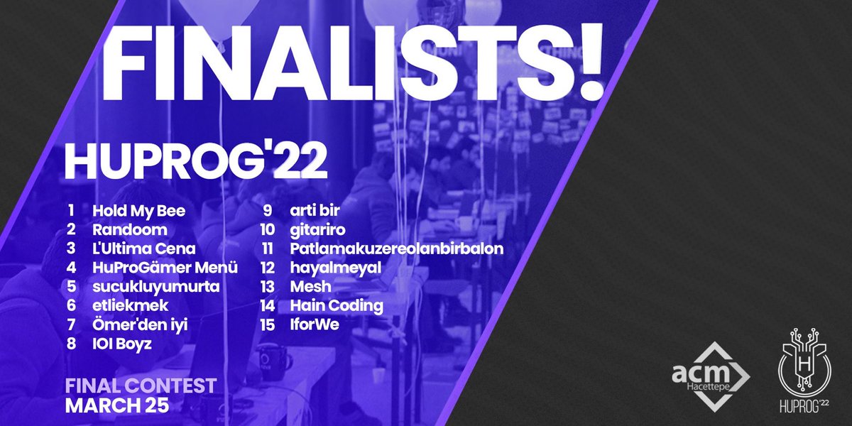 algoleague's tweet image. HUPROG’22 Finalist!🏃‍♂️

Here are the top 15 finalist who is going to compete tomorrow!

#algoleague #huprog #competewithme