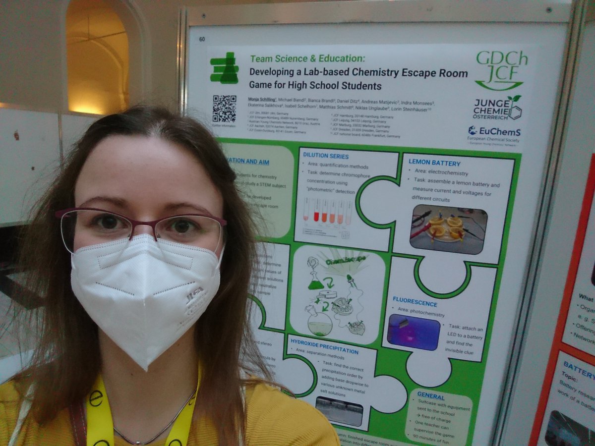 IndraMon3's tweet photo. Visit our science and education team poster 60 at #FJS2022 and be part of the first people trying our #ChemEscape room experiments! We are always looking forward to your feedback. #STEM for high-school students. #frühjahrssymposium #jungchemiker https://t.co/zP591pMdMb