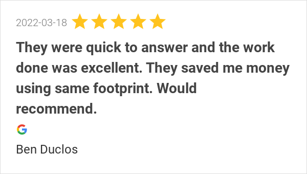 New 5-Star Review: "They were quick to answer and the work done was excellent... Would recommend."