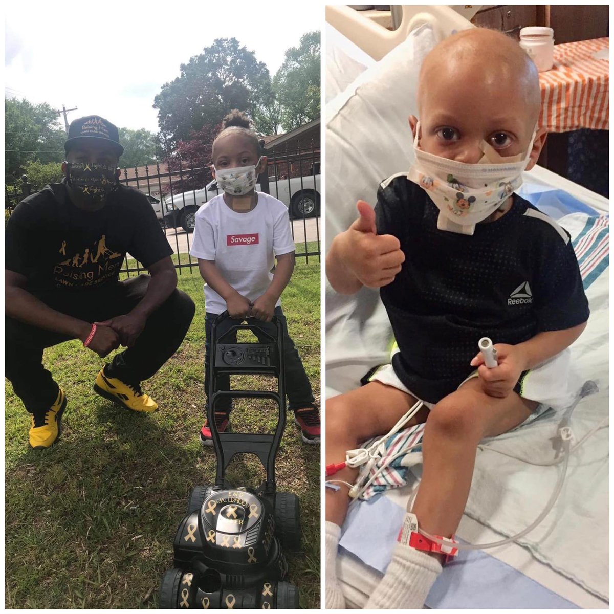 iamrodneysmith's tweet photo. Remember AJ who we met on our 50 state mowing tour for childhood cancer last May ? Well he’s about to ring the bell, with his last chemo coming up. He had leukemia ALL. A few months after being diagnosed, he caught an infection and they had to remove his top lip. https://t.co/QgfOL09kO3