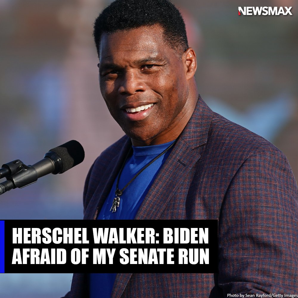 NEWSMAX's tweet photo. "I'm not a quitter so you are going to have to fire me," Georgia U.S. Senate candidate Herschel Walker responded to President Joe Biden's demand that he resign from the President's Council on Sports, Fitness and Nutrition. https://t.co/FdDGKWeD31 https://t.co/XV7dPU18Cy