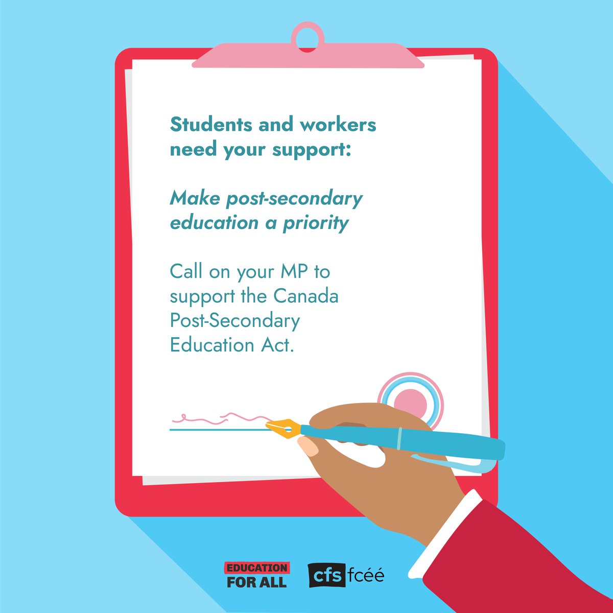 Today, the Federation's National Treasurer Marie Dolcetti-Koros joins MP <a href="/HMcPhersonMP/">Heather McPherson</a>, MP @blakedesjarlais, @caut_acppu, and other stakeholders from the Education For All coalition in support of Bill C-260—also known as the Canada Post-Secondary Education Act.