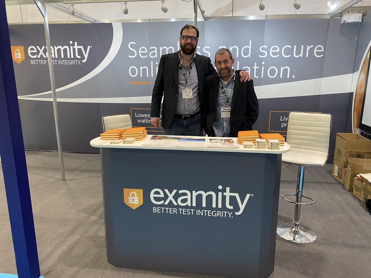 EnglishPassword's tweet photo. At @Bett_show today where our invigilation partners @examity are exhibiting. They have assisted many of our universities in securely delivering high-stakes tests remotely. Day 3 of #Bett2022 tomorrow at @ExCeLLondon so do visit them if you haven’t yet #onlineexams #proctoring https://t.co/m89YmrKA86