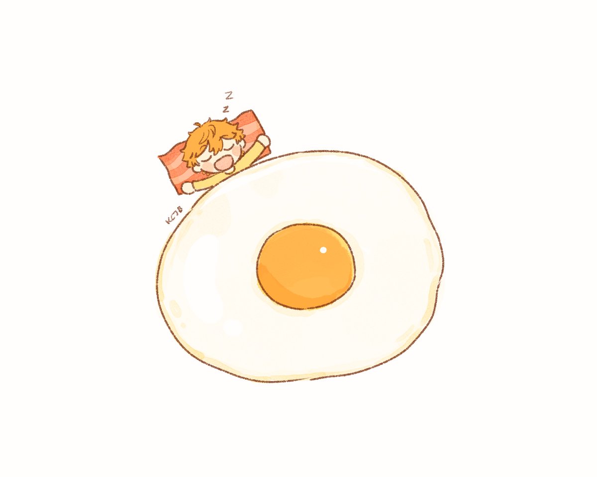 1boy male focus sleeping fried egg solo egg (food) orange hair  illustration images