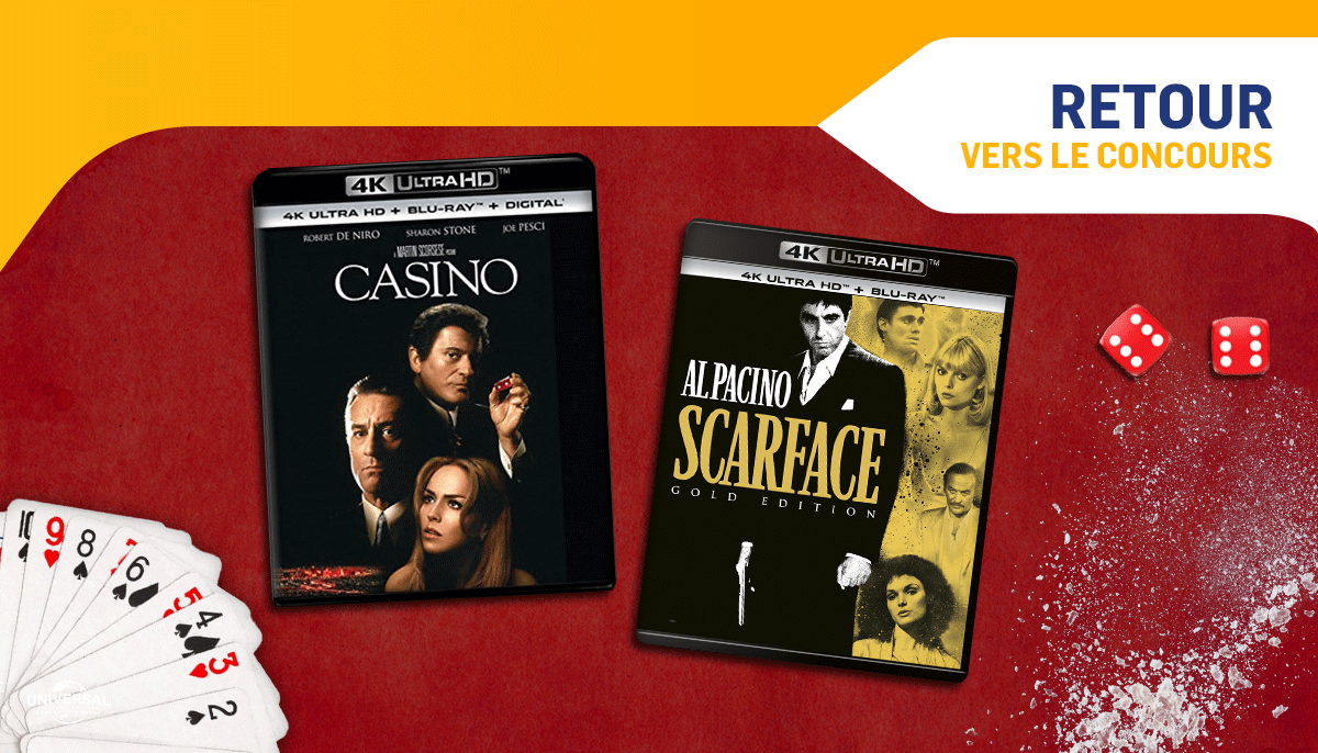 BackToUniversal's tweet photo. RT + FOLLOW pour tenter de remporter #Casino et #Scarface en 4K Ultra HD + Blu-ray™ 📀🎁 https://t.co/mlPSQKOIfm