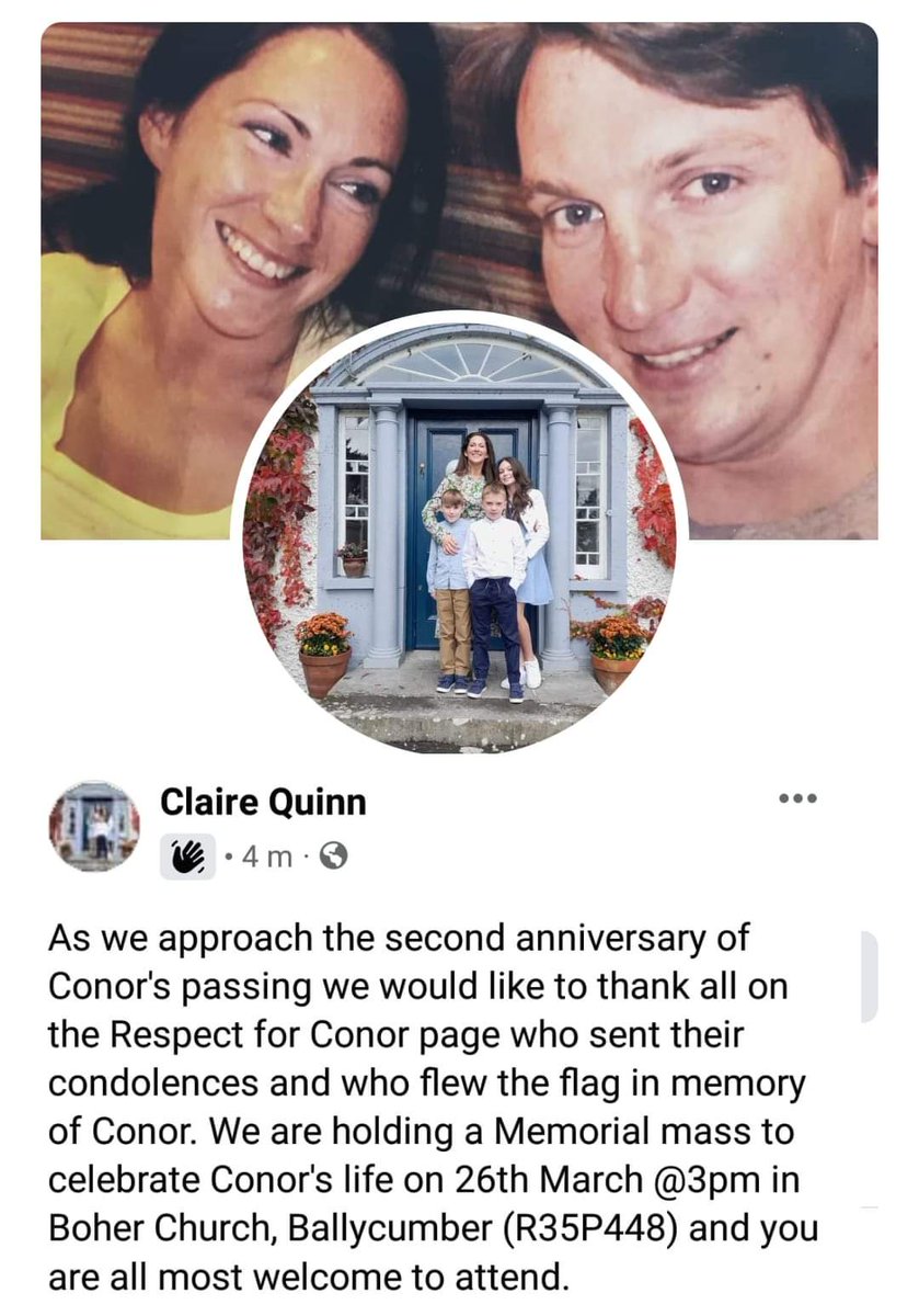 Details below of a special Memorial Mass on Saturday to celebrate Conor Connelly's life, outlined by his wife Claire.