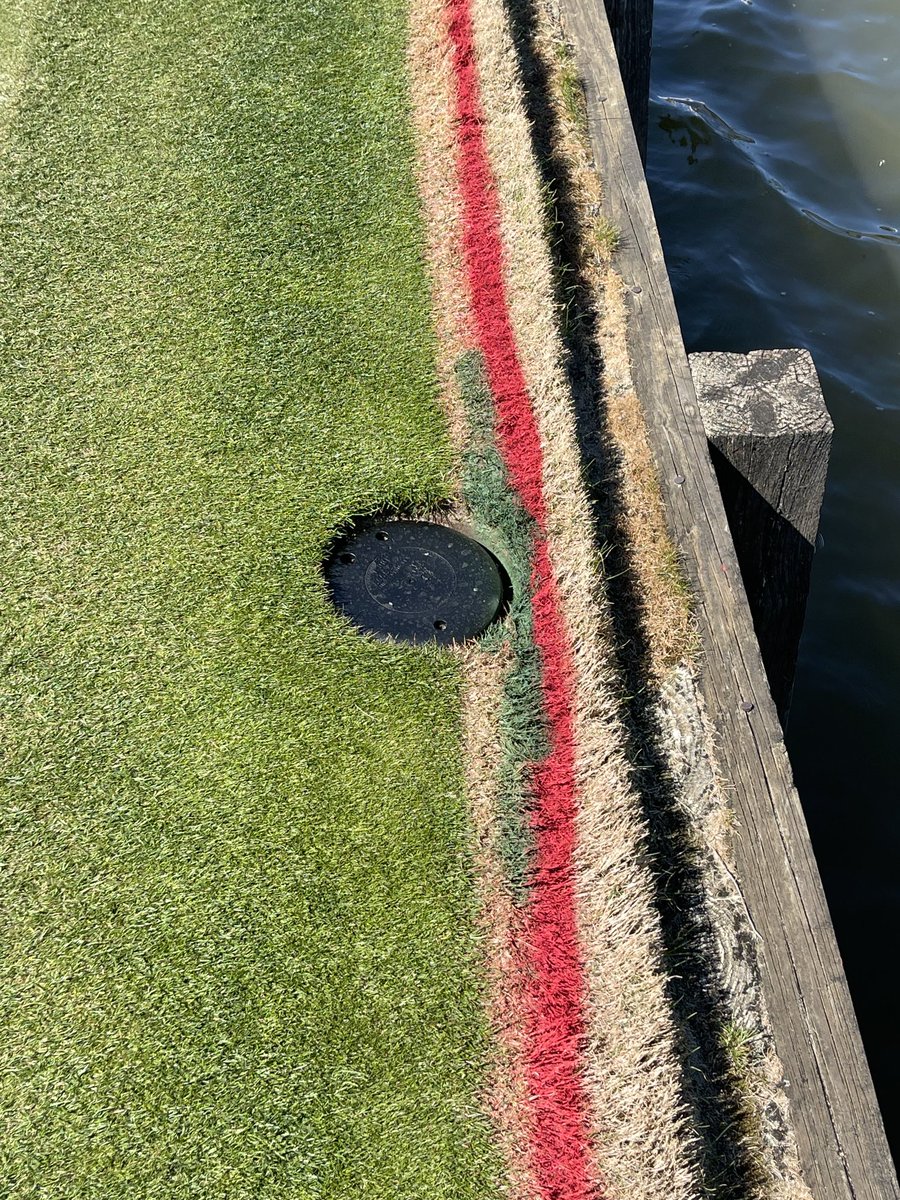 mcginleygolf's tweet image. Scene of the rules issue yesterday on 13th - the green paint was added between matches ⁦@SkySportsGolf⁩