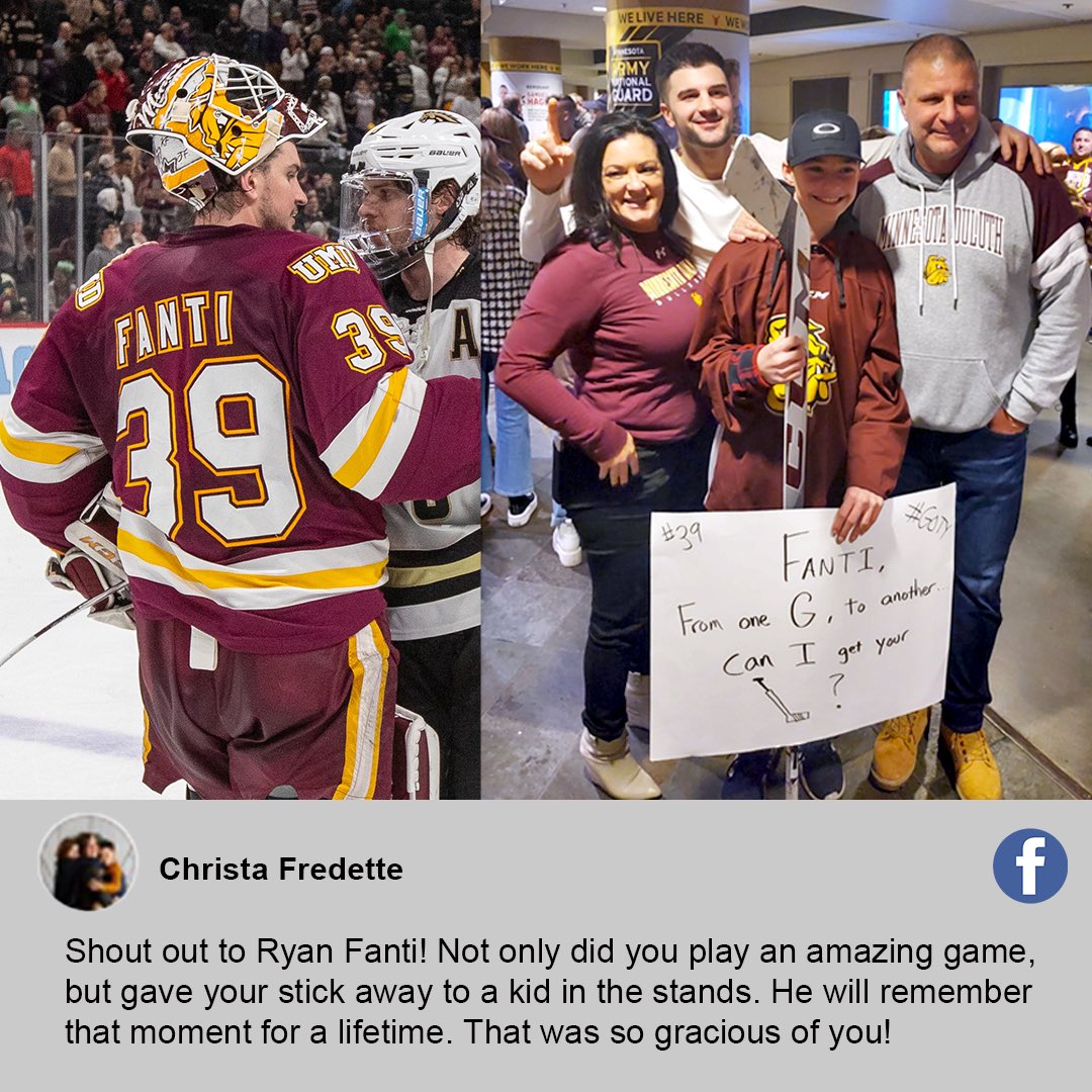 Most Outstanding Player on the ice AND with fans at the #FrozenFaceoff 🤝🏒

Good luck today, <a href="/Fanti_29/">Ryan Fanti</a> &amp; <a href="/UMDMensHockey/">UMD Men's Hockey</a>! 

#NCHChockey // #BulldogCountry