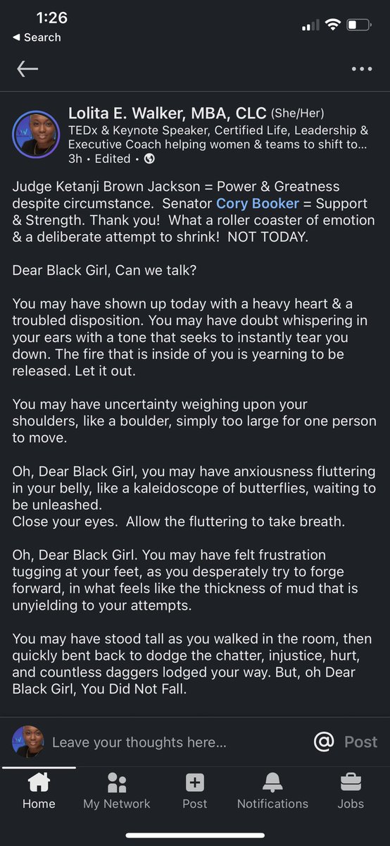 lolitaewalker's tweet image. Dear Black Girl, you are pure greatness!  THANK YOU!  A huge SHOUT OUT to Judge Ketanji Brown Jackson and an amazing high five and virtual hug to Senator @CoryBooker for standing tall, strong and with the edification necessary to refuel our sisters cup!  YOU ARE SHAKING A NATION!
