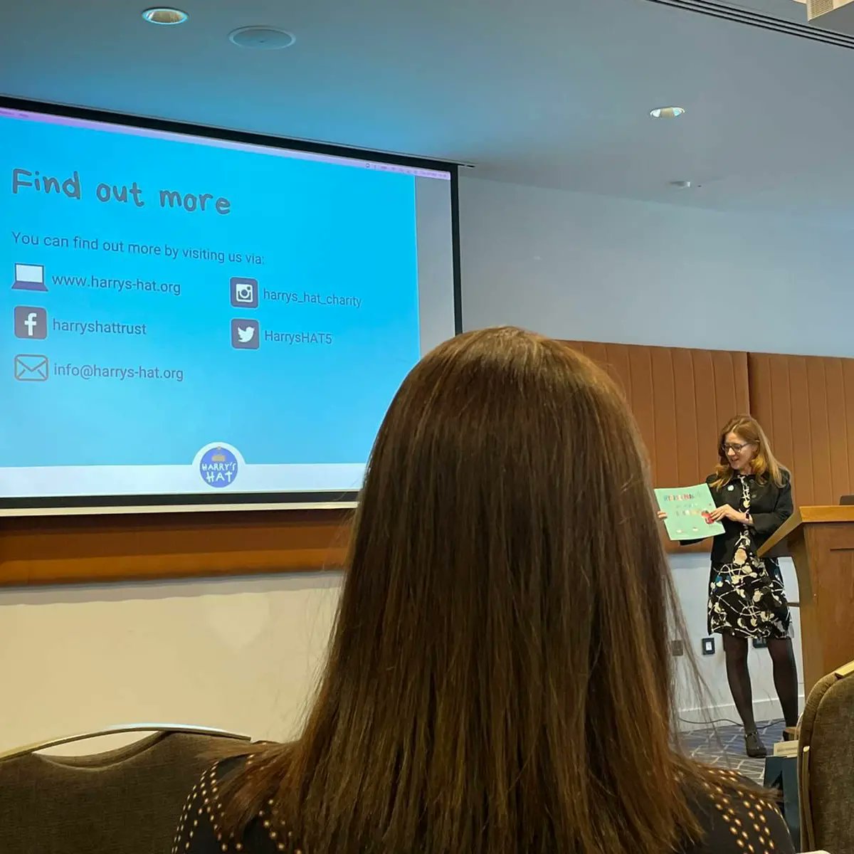 HarrysHAT5's tweet photo. Well done to the wonderful Non for flying the flag for Harry's HAT at the British Paediatric Neurosurgical Group in Dublin today. She talked about our work, campaigns and the support we can offer families affected by hydrocephalus. #BPNG2022 https://t.co/89CkeEbfFd
