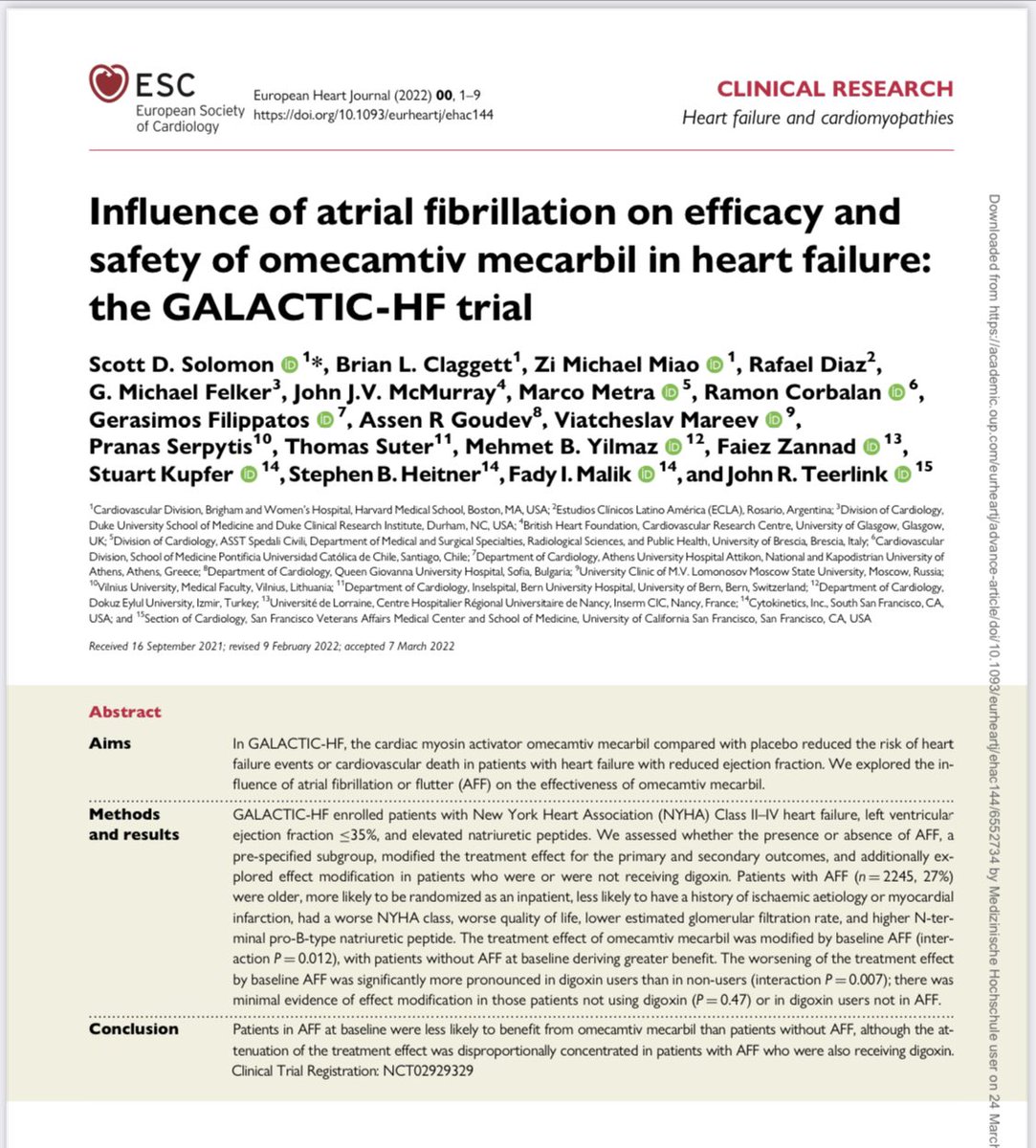 JBauersachsMD's tweet photo. Just published in EHJ‼️
How does #Afib influence efficacy of omecamtiv mercabil in #GALACTIC HF?
➡️ important to note that not necessarily Digoxin is to blame, but that Digoxin use identifies a highly vulnerable population
https://t.co/VDOo0dRAF5
@ehj_ed @ESC_Journals https://t.co/VIiQJMCTiy