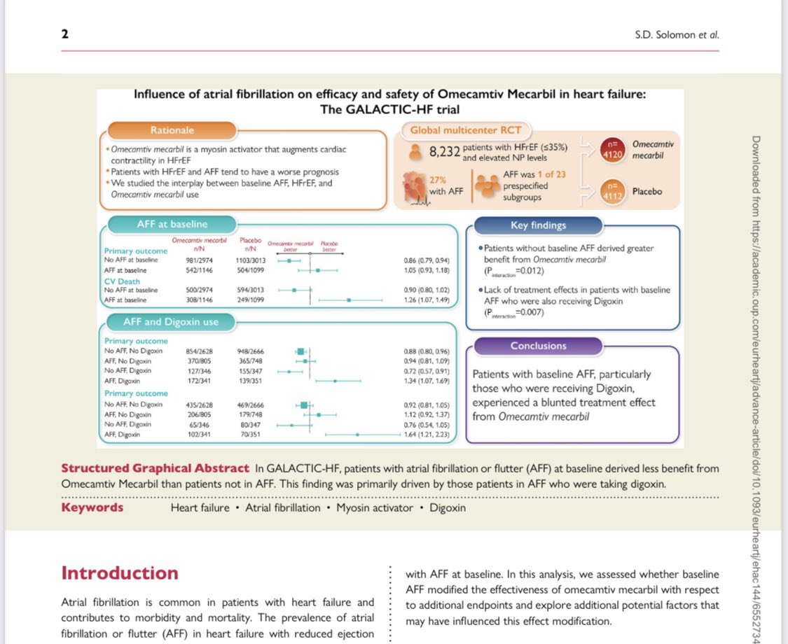 JBauersachsMD's tweet photo. Just published in EHJ‼️
How does #Afib influence efficacy of omecamtiv mercabil in #GALACTIC HF?
➡️ important to note that not necessarily Digoxin is to blame, but that Digoxin use identifies a highly vulnerable population
https://t.co/VDOo0dRAF5
@ehj_ed @ESC_Journals https://t.co/VIiQJMCTiy