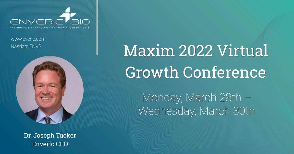 Enveric_Bio's tweet photo. We are pleased to participate in the Maxim 2022 Virtual Growth Conference being held next week on March 28th to March 30th. Register here to attend: https://t.co/oAmgbGUbZ1 $ENVB https://t.co/ylyN98yh1z