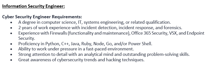 IngenuityTec's tweet photo. We are #hiring an Information Security Engineer. Kindly email your resume to staffing@thehivefreelancing.co https://t.co/QvTECfcpGd