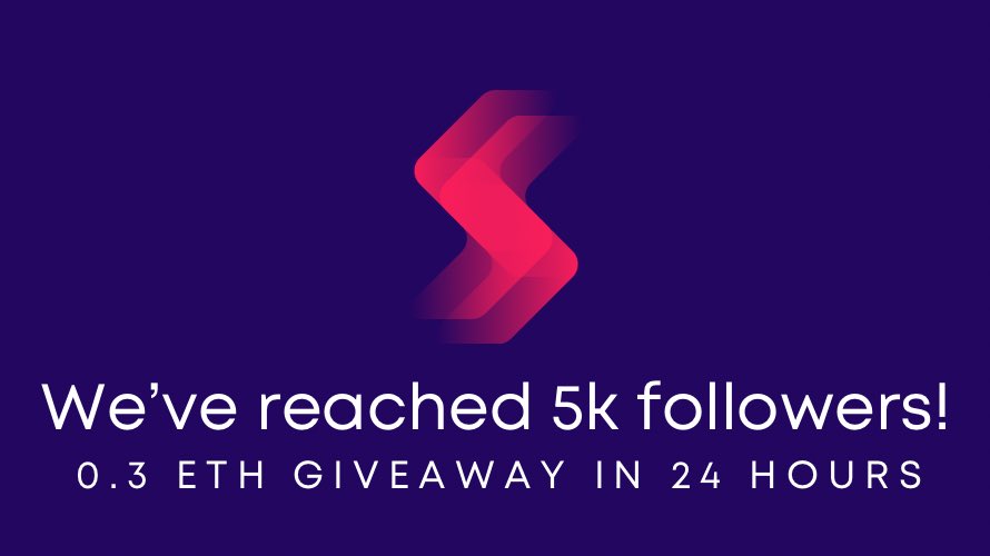 swap_inc's tweet photo. Celebrating 5k followers,
we’re giving away 0.1 ETH each to 3 random ones who:

1. Follow &amp; turn on notification @swap_inc 
2. Join discord https://t.co/Qmg1f7Co5k
3. Leave your twitter url in ‘#swap-inc’
4. 24 hours ⏳

Wish you luck! https://t.co/RVWqSn5py7