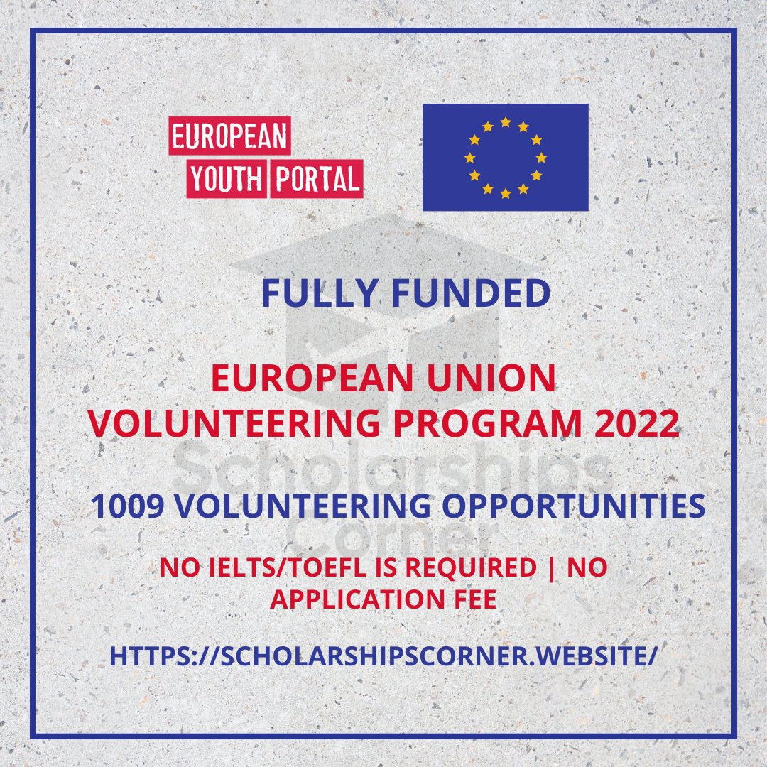 scholar_corner's tweet image. European Union Volunteering Program 2022 | Fully Funded

1009 opportunities are currently open. | No IELTS/TOEFL Required

scholarshipscorner.website/european-union…

#ScholarshipsCorner #volunteering #volunteerprogram #EuropeanUnion #EUopportunities #volunteerwork #volunteerism #opportunities